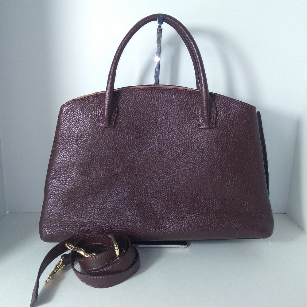 IACUCCI Made In Italy Burgundy Pebbled Leather Satchel Bag